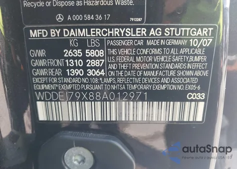 2008 Mercedes-Benz Cl 65 Amg 40Th Anniversary Edition из США, поврежденный, VIN WDDEJ79X88A012971